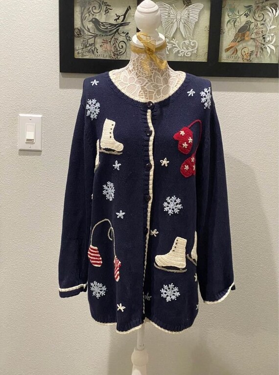Cherokee Vintage Women’s Blue Christmas Cardigan S