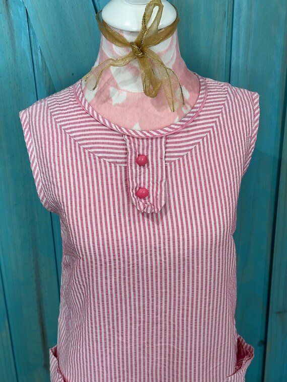 Vintage Pink & White Striped Midi Dress - S/M - image 3