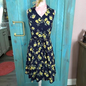 Mlle Gabrielle Vintage Blue/Yellow Floral Midi Dress - PL