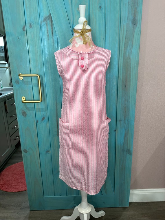 Vintage Pink & White Striped Midi Dress - S/M - image 2