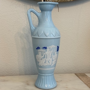 Vintage 60’s Jim Beam Blue Milk Glass Grecian Decanter-Socra tes Plato Aristotle