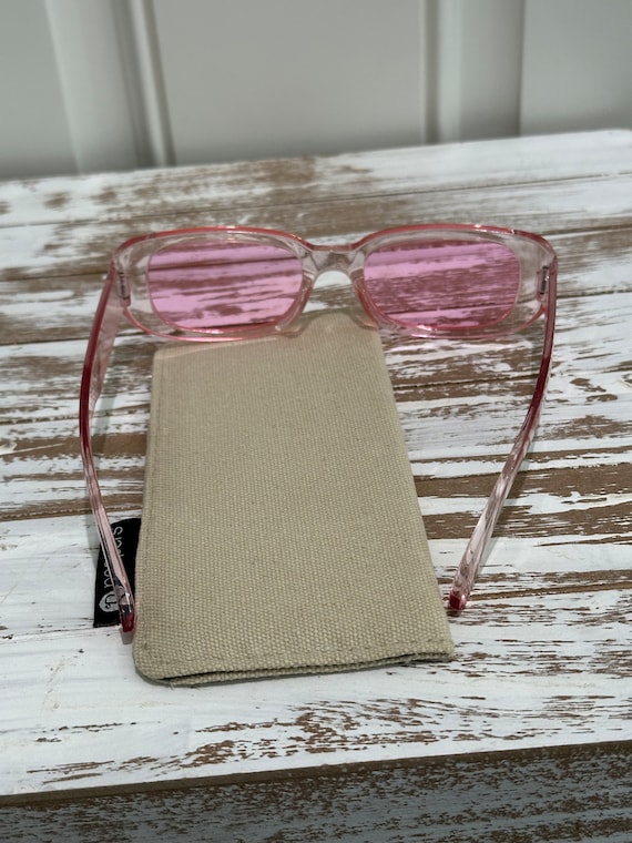 Retro Vintage Pink Rectangular Sunglasses - image 5
