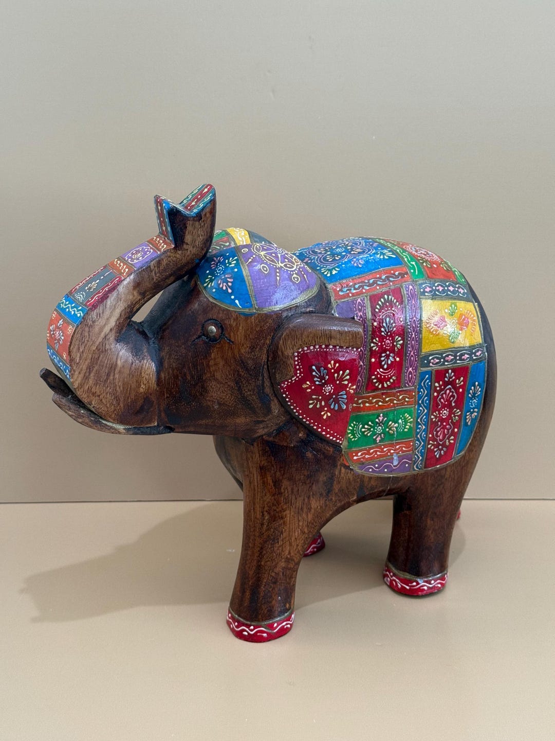 Handcrafted 12”H Hand Painted Solid Wood Indian Elephant Statue - Etsy