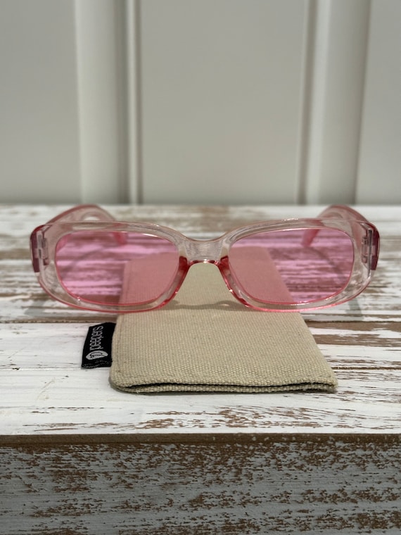 Retro Vintage Pink Rectangular Sunglasses - image 1