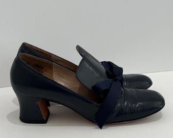 Vintage 50’s Joseph Mezzo Blue Leather Pumps w/Bow -6