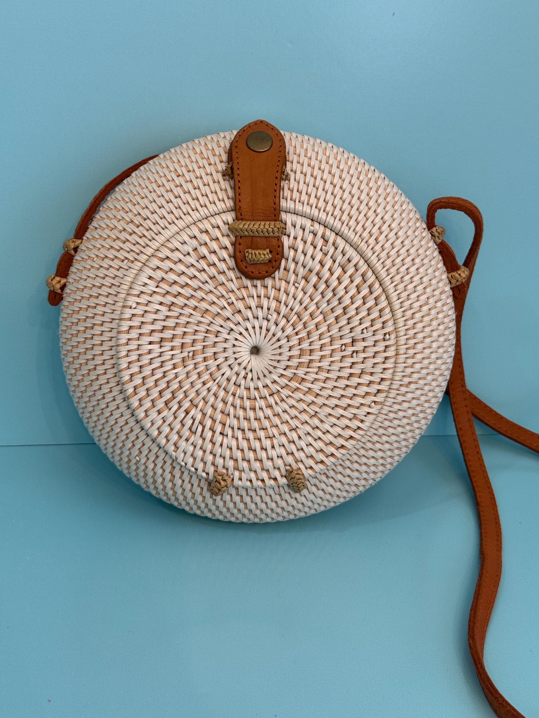 NWT Pink Haley White Rattan & Leather Crossbody Bag