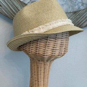Krono Krown Women’s Tan Straw Fedora with Frayed Cream Band Tan Fedora Hat Women - Etsy Australia main image 2