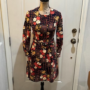 Vintage Blue Velvet Floral Dress - XS/S