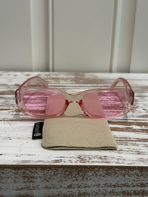 Retro Vintage Pink Rectangular Sunglasses - image 2