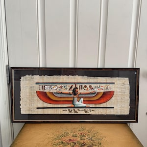 Vintage Egyptian Papyrus Hand Painted on Textile Framed Art