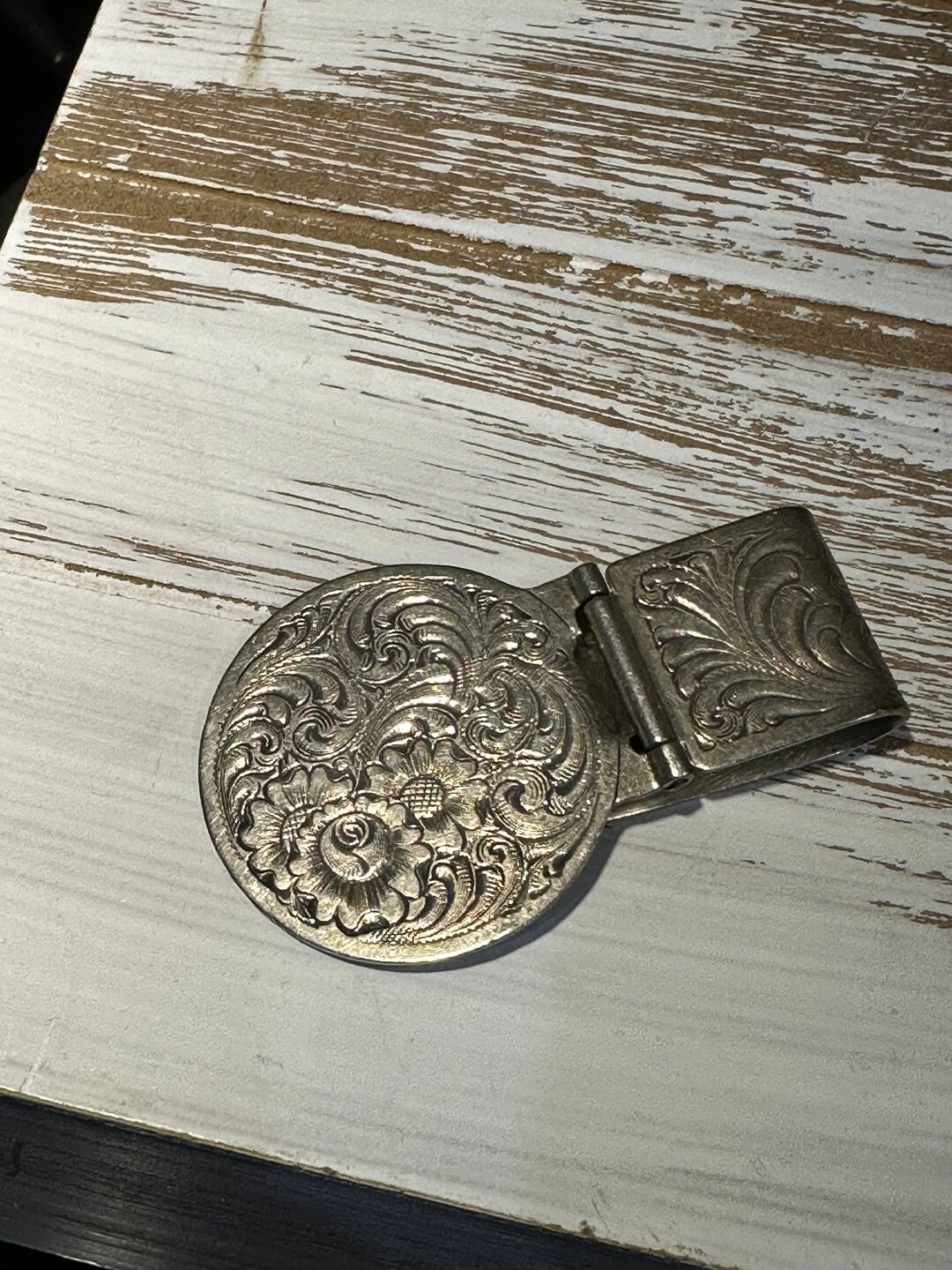 Vintage German Silver Engraved Pattern Round Money Clip Etsy