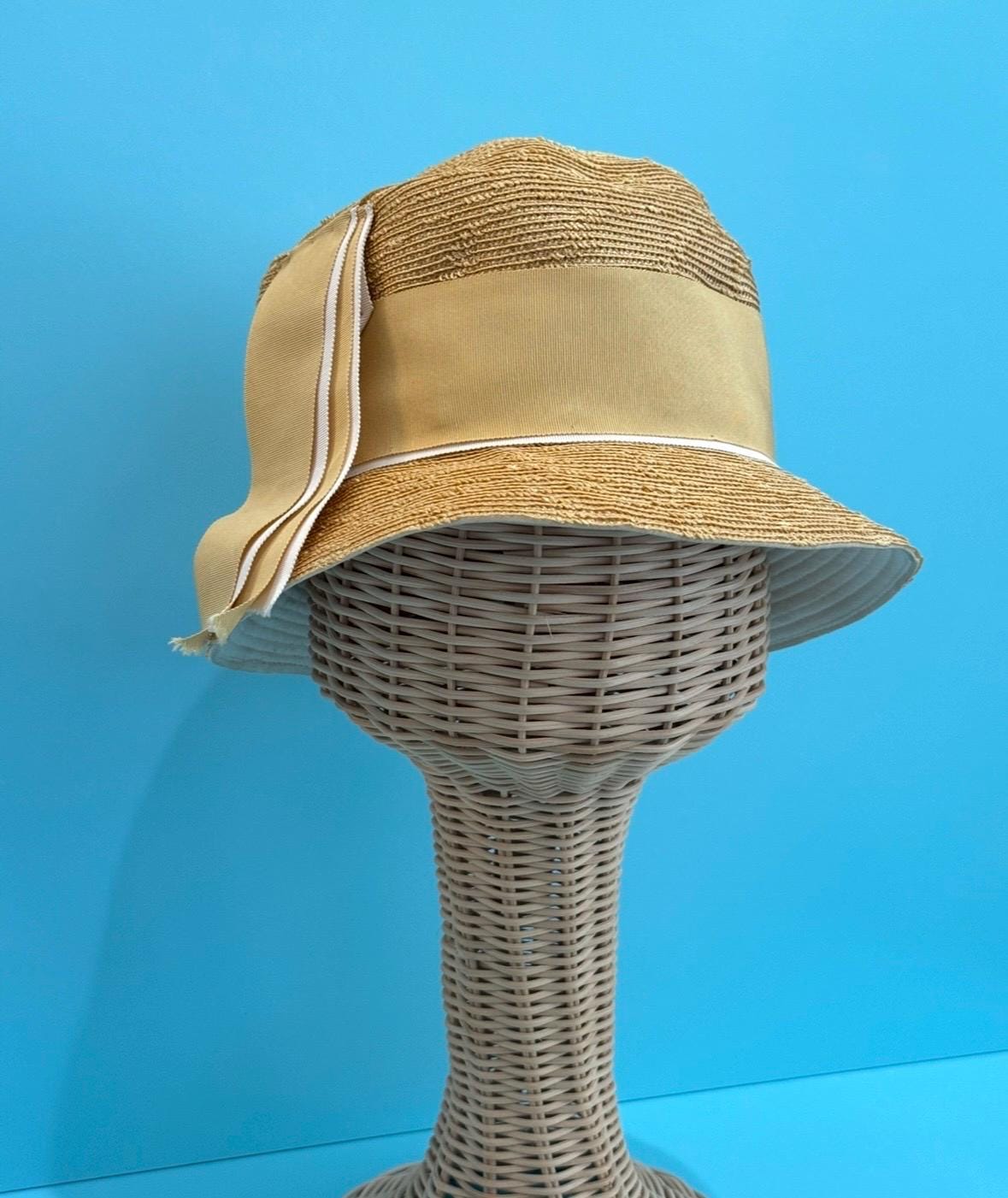 Vintage Original Roberta Bernays Women’s Straw Cloche Hat with Ribbon