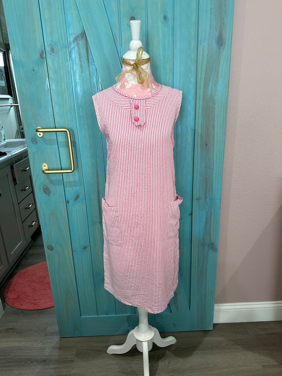 Vintage Pink & White Striped Midi Dress - S/M - image 1