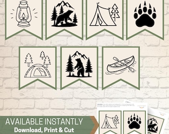 Camping Bear Party Banner - Digital Download PDF