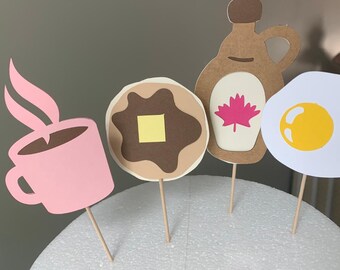 Adornos para cupcakes de desayuno, decoraciones para brunch de panqueques, color rosa.