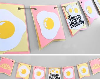 Egg Happy Birthday Banner in Pink & Yellow