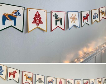 Banner de Natal Escandinavo com Cavalo Dala, DOWNLOAD INSTANTÂNEO