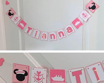 Small Cabin Door Size Personalized Cruise Themed Banner in Pink and Gold