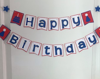 Small Door Size - Red White and Blue Happy Birthday Banner