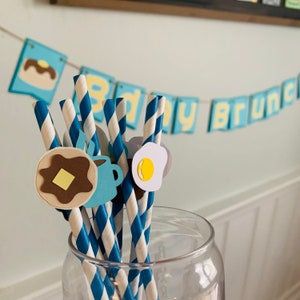 Pancake Party Straws, Brunch Breakfast theme paper decorations, Blue