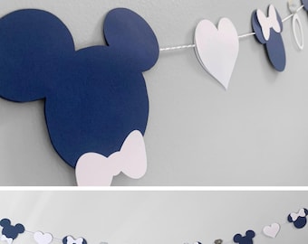 Full Sized Mickey & Minnie Engagement Garland - Navy Blue