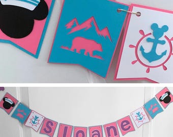 Alaska Cruise - Small Cabin Door Size Personalized Cruise Themed Banner in Pink and Teal
