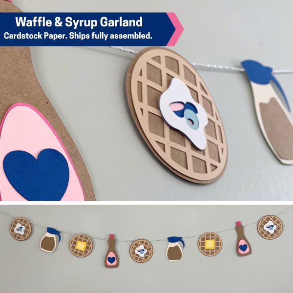 Waffles and Syrup Party Decoration, Paper Garland - Navy Blue and Blush Pink