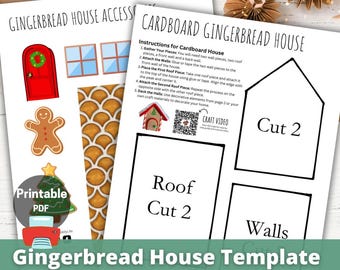 Molde para casinha de gengibre de papelão - DOWNLOAD INSTANTÂNEO com instruções e vídeo explicativo.