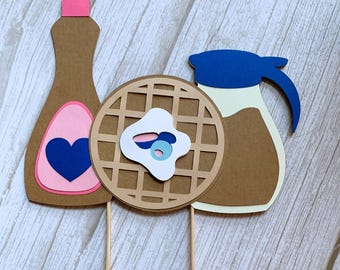 Waffle and Syrup Cake Topper, Blue and Pink