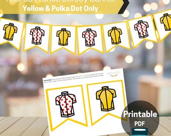 Printable Tour de France Jersey Banner featuring the Yellow and Polks Dot Jerseys