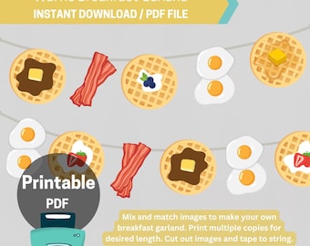 Waffle Breakfast Garland, Instant Download - PDF File