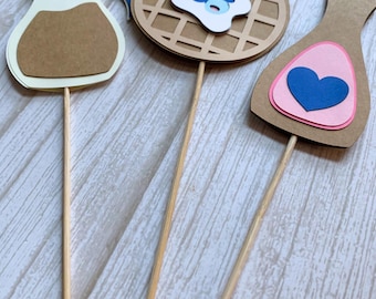 Waffle and Syrup Centerpiece Sticks, Blue and Pink, Set of 3, Double Sided