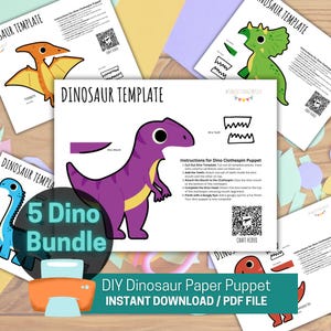 Colorful Dinosaur Kids Crafting Project - Digital Download with DIY Instructions