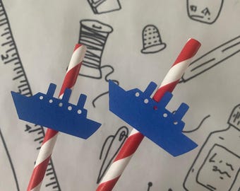 Navy Blue Cruise Ship Paper Straws, Cruise themed paper decorations