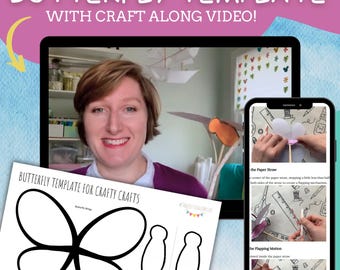 Fluttering Paper Butterfly Template for Kids Crafts - Digital Download PDF