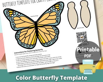 Colorful Butterfly Template for Kids Crafts - Digital Download PDF