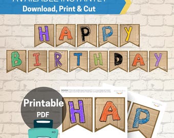 Banner de aniversário com tema de papelão, download instantâneo.