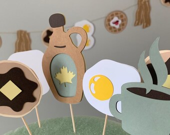 Adornos para cupcakes de desayuno, decoraciones para brunch de panqueques, verde salvia