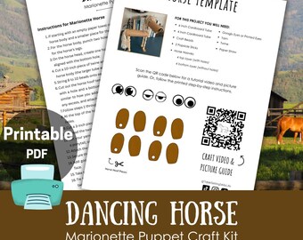 Projeto de artesanato de marionete de cavalo para download digital – Artesanato infantil para imprimir