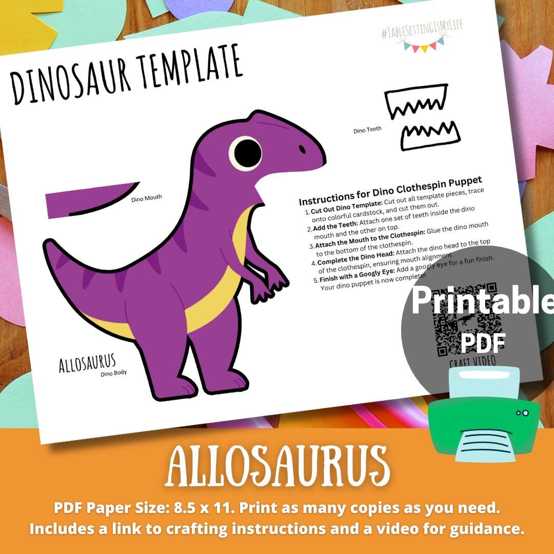 Allosaurus Paper Puppet - Colorful Dinosaur Kids Crafting Project ...
