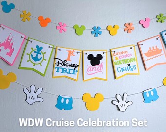 Celebration for Two Decoration Set in Neon and Bright Colors, Magic Kingdom & Cruise Decor, 3 Garland Set