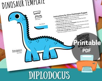 Diplodocus Papierpuppe - Bunter Dinosaurier Bastelprojekt für Kinder - Digitaler Download mit DIY-Anleitung