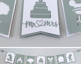 Mr. Mrs. WDW Banner in Sage Green: Perfect for Engagements, Honeymoons & Weddings