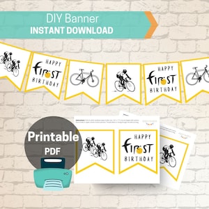Banner para primer cumpleaños de aventura en bicicleta (PDF digital)