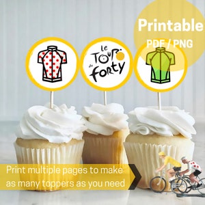 Tour de Forty Printable Cupcake Toppers INSTANT DOWNLOAD