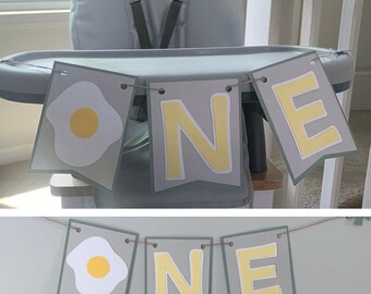 Egg ONE Banner Breakfast Party Decorations, Waffle n Pancakes, Sage Green, High chair