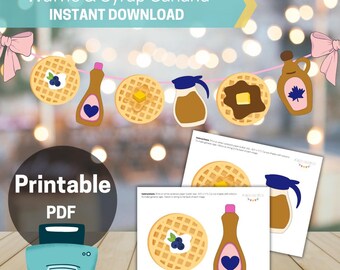 Guirlanda de waffles e calda para imprimir em rosa e azul marinho, DOWNLOAD INSTANTÂNEO