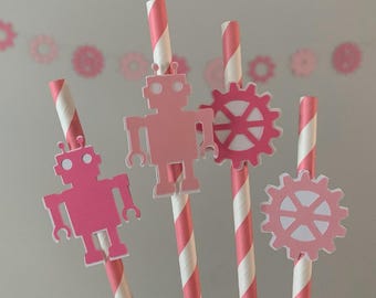 Robot and Gear Paper Straws - Friendly Party Straws for Science and Tech Lovers