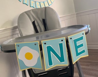 Breakfast Egg ONE Banner Party Decorations, Waffle n Pancakes, Blue, High chair