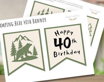 Camping Bear Party Banner - Digital Download PDF